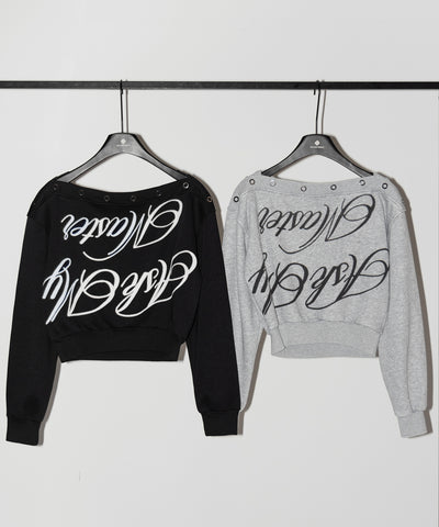 レタリングロゴワンショルスウェットトップス ／ Lettering logo one-shoulder sweat tops