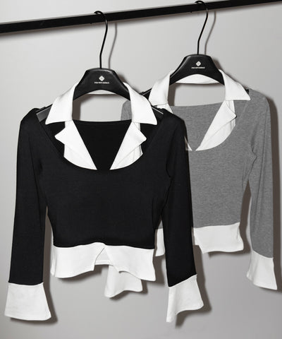 カットアウトフェイクレイヤード長袖Ｔシャツ ／ shirts like cutout fake layered long sleeve T-Shirt