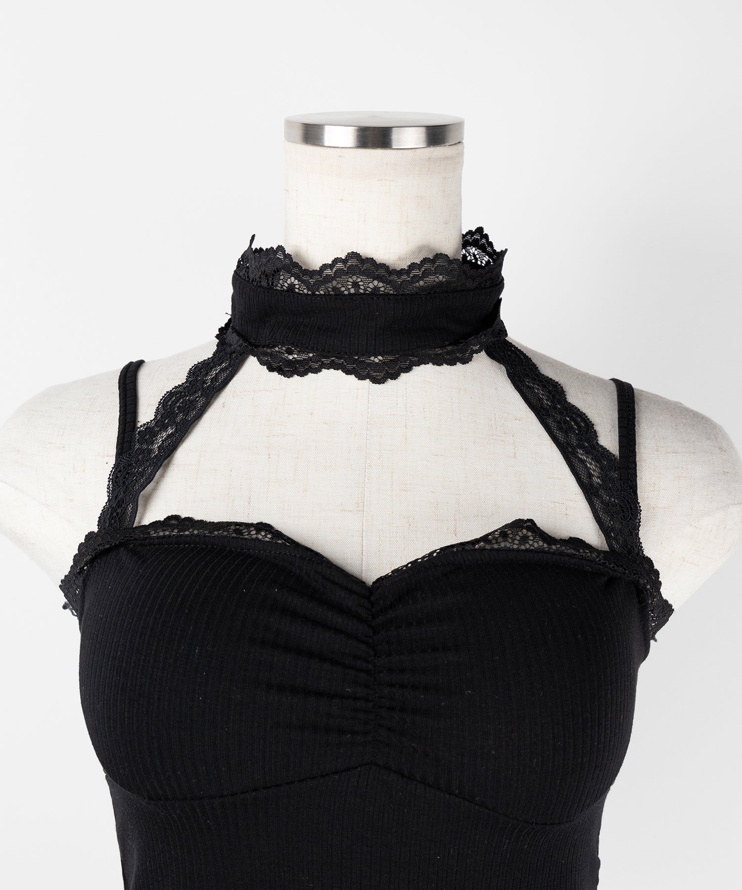 【 ２color ／ カップ付 】レースチョーカーストラップリブキャミソール ／ lace choker strap lib camisole