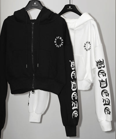 グランジロゴダブルジップショートパーカー ／ grunge logo double zip short hoodie
