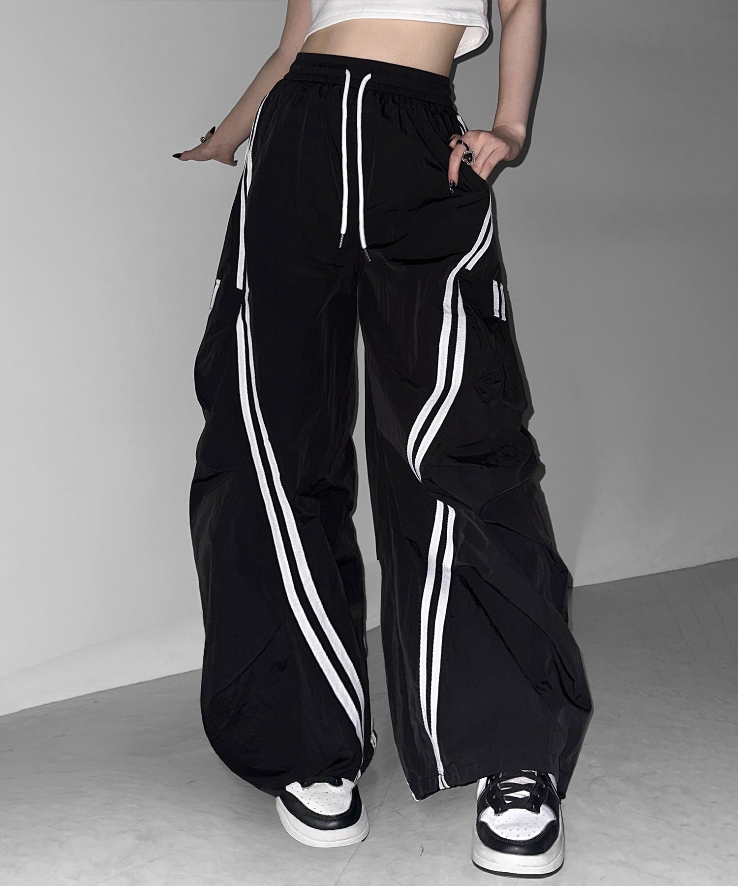 パンツ NACHE : 25SS / STRAP WIDE CARGO PANTS (3COLORS) STRAP WIDE CARGO PANTS (UNISEX) BLACK - NACHE