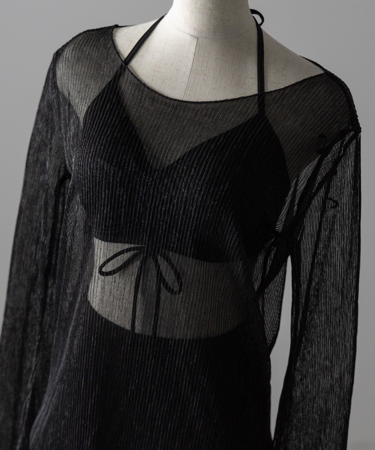 【 レディース水着／３点セット 】シアートップス付き　フロントリボンホルターネックハイウエストビキニ ／ sheer tops set front ribbon halter neck high waist bikini
