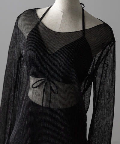 【 レディース水着／３点セット 】シアートップス付き　フロントリボンホルターネックハイウエストビキニ ／ sheer tops set front ribbon halter neck high waist bikini