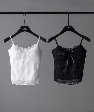【 ２color 】フロントリボンレースレイヤードキャミソール ／ front ribbon lace layered camisole