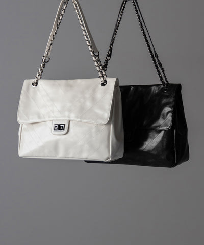 【 ３color 】２WAY チェーンフェイクレザーフラップショルダーバッグ ／ 2WAY chain fake leather flap shoulder bag