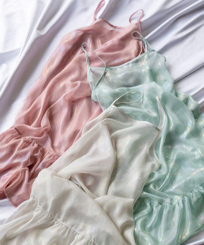 オーロラグロスオーガンジーギャザーフレアキャミワンピース ／ Aurora gloss organdygather flare cami onepiece