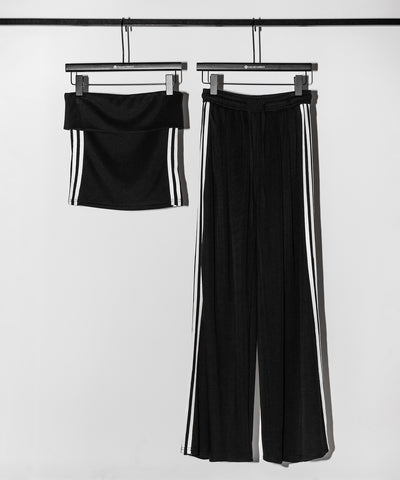 【 セットアップ 】サイドラインベアトップ＋タックワイドカットソーパンツ SETUP ／ ( SETUP ) sideline bare top + tack wide cutsew pants