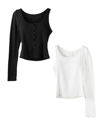 【 ２color 】ブロッキングセットレイヤードトップス ／ blocking set layered tops