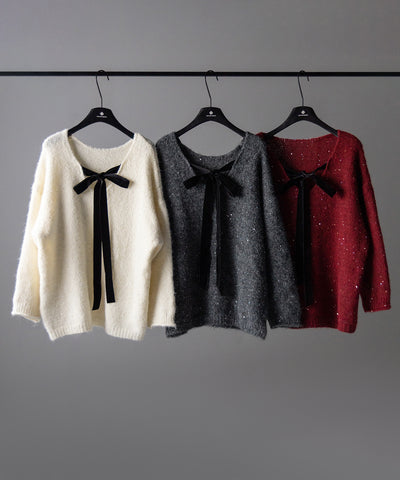 【 ２WAY 】ベロアリボンスパングルオーバーニット ／ velor ribbon spangle over knit