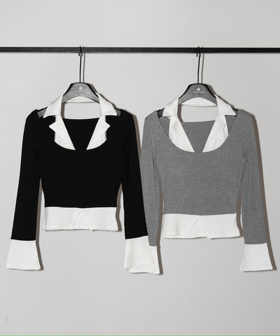 カットアウトフェイクレイヤード長袖Ｔシャツ ／ shirts like cutout fake layered long sleeve T-Shirt