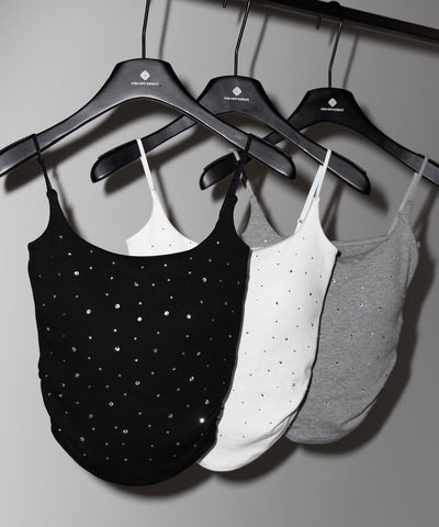 ラインストーンスクエアネックスリムキャミソール ／ Rhinestone square neck slim camisole