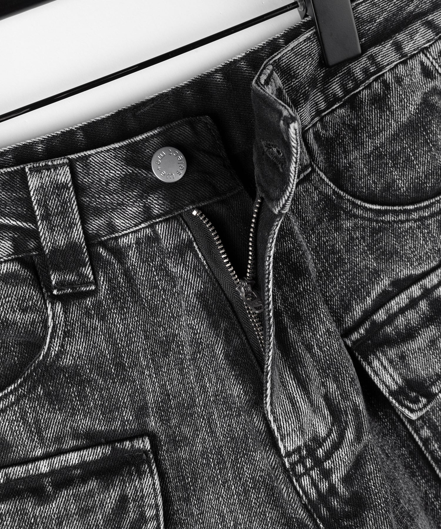 【 デニムセットアップ着用可能 】ヴィンテージケミカルブリーチカーゴデニムミニスカパン ／ vintage chemical bleach cargo denim mini skirt pants