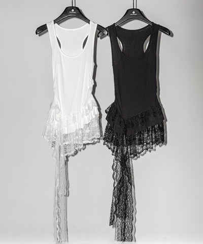 レースフリルアシンメトリータンクトップ ／lace frill asymmetry tank top