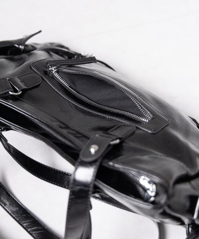 【 ショルダーストラップ付き２WAY 】ベルトデザインスタッズポケットヴィンテージショルダーバッグ ／ ( ２WAY ) belt design studs pocket vintage shoulder bag