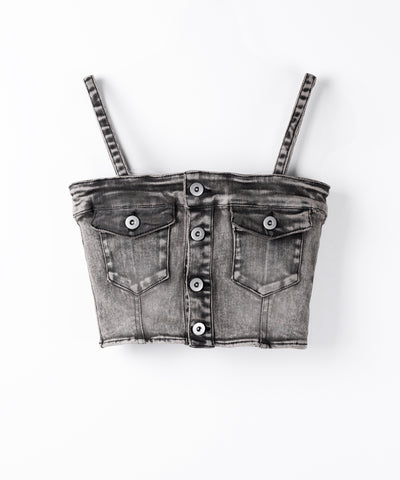 【 セットアップ 】ヴィンテージライクデニムビスチェ ＋ ストレッチフレアデニム SET ／ 【 SET UP 】 vintage like denim bustier + stretch flare denim