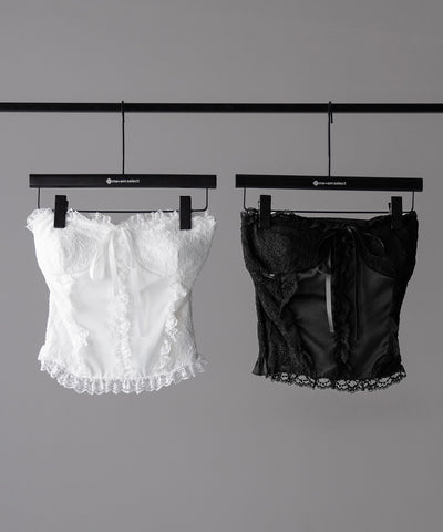 フロントリボンレースフリルコルセットベアトップ ／ front ribbon lace frill corset bare top