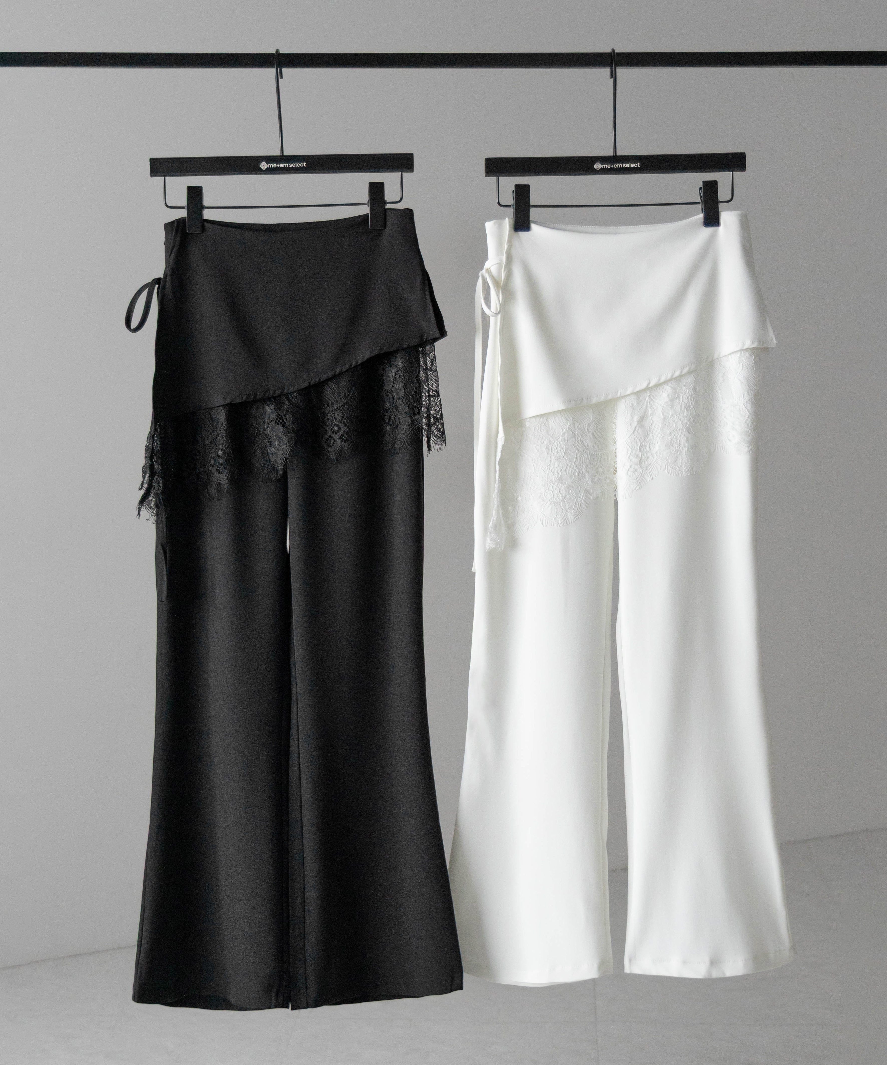 【３size 】レースレイヤードサイドリボンラップフレアスラックス ／ lace layered side ribbon wrap flare slacks