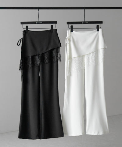【３size 】レースレイヤードサイドリボンラップフレアスラックス ／ lace layered side ribbon wrap flare slacks
