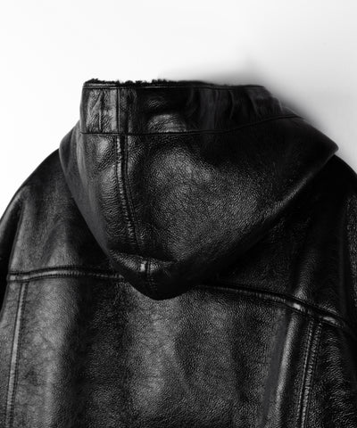 ヴィンテージレザーフーディボアムートンジャケット ／ vintage leather hoodie boa mouton jacket