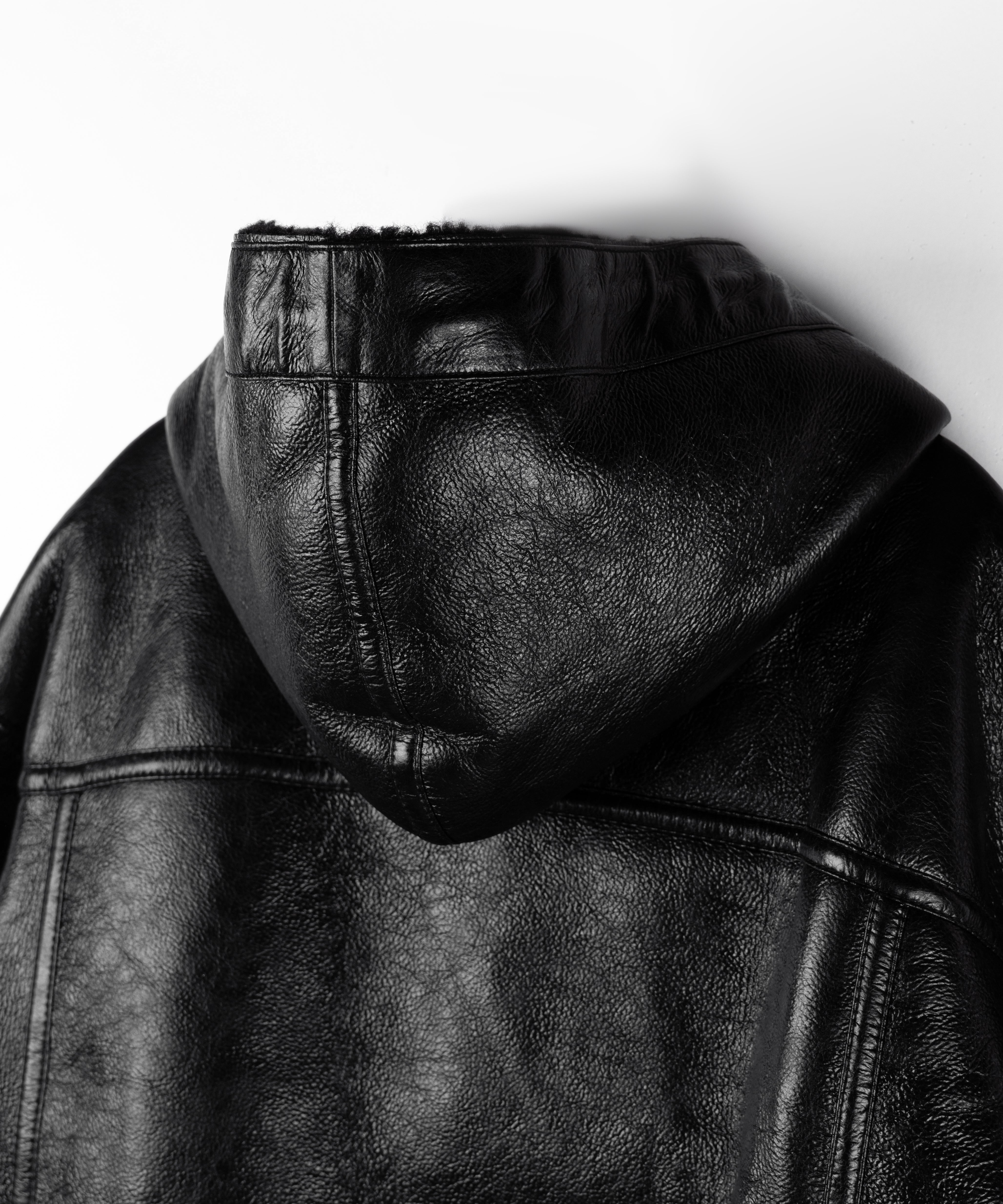 ヴィンテージレザーフーディボアムートンジャケット ／ vintage leather hoodie boa mouton jacket