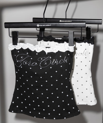 ラインストーンドットフリルベアトップス ／ Rhinestone dot frill bare tops