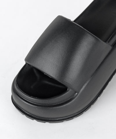厚底ボリュームソールパフィースライドサンダル／platform volume sole puffy slide sandals