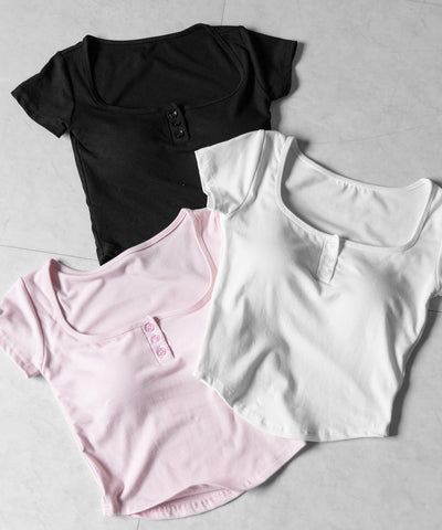 ヘンリーネックスクエアショートＴシャツ ／Henley neck square T-shirts