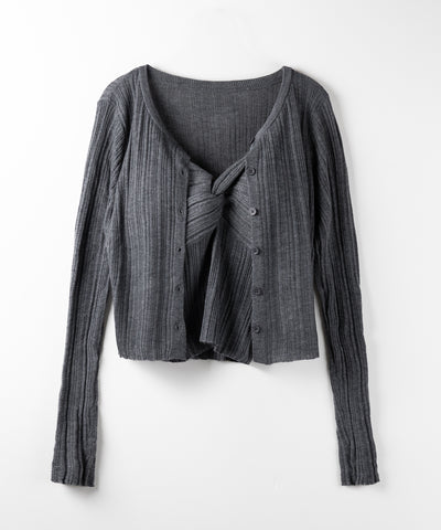 【 2点セット 】ツイストリブニットキャミソール ＋シアーリブショートカーディガン SET ／ twisted rib knit camisole + sheer rib short cardigan SET