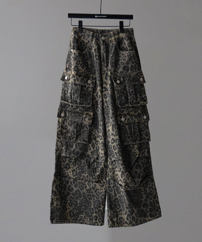 【 ２color ／ ４size 】レオパードヴィンテージタックワイドカーゴデニム ／ leopard vintage tuck wide cargo denim