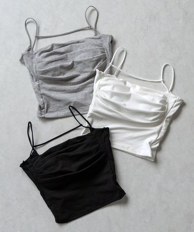 【 カップ付き／２WAY 】ラインストラップタックショートキャミソール ／ line strap tuck short camisole