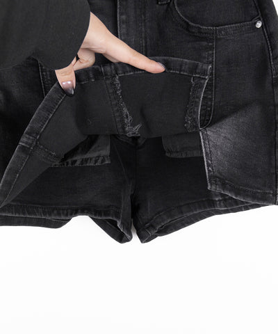 ミニスリットストレッチレイヤードデニムミニスカパン ／ mini slit stretch layered denim mini skirt pants