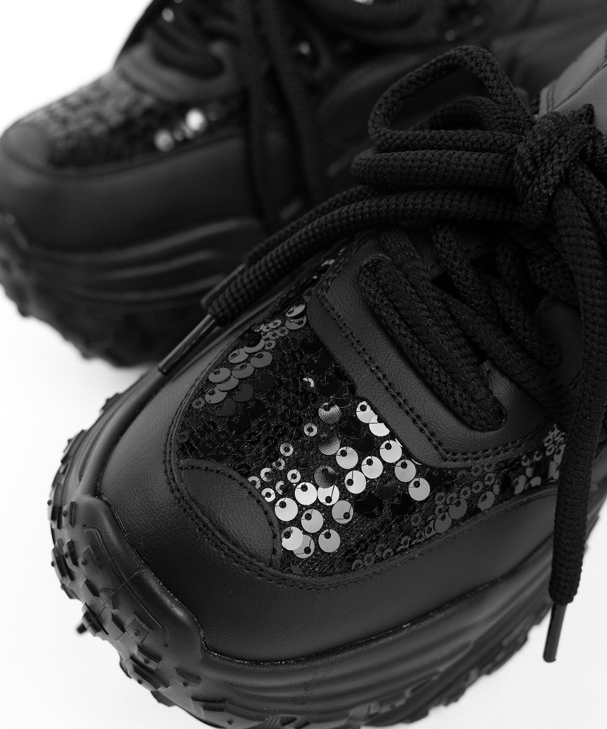 【 +10.5cm盛れ 】スパンコールレースアップ厚底スニーカー ／ +10.5cm spangle lace-up platform sneakers