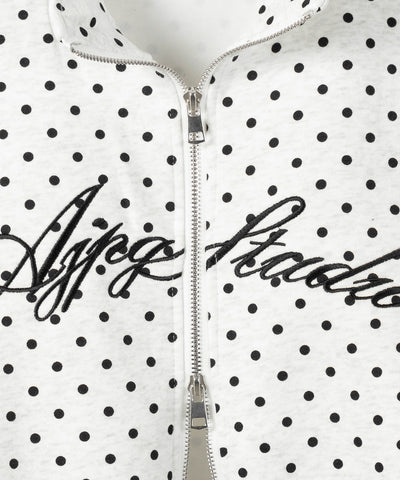 レタリングロゴ刺繍ドットラインオーバースウェットブルゾン ／ lettering logo embroidery dot line over sweat blouson