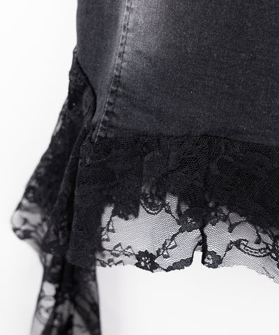 ヴィンテージライクレースフリルデニムビスチェ ／ vintage like lace frill denim bustier