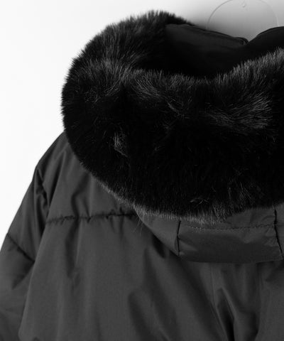 【 フード取り外し可能２ＷＡＹ 】フェイクファーフードショートダウンジャケット ／ 2WAY fake fur hoodie short down jacket