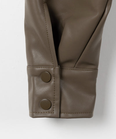 【 ２WAY 】スタンドカラーベルテッドフェイクレザーショートブルゾン ／ stand collar belted fake leather short blouson