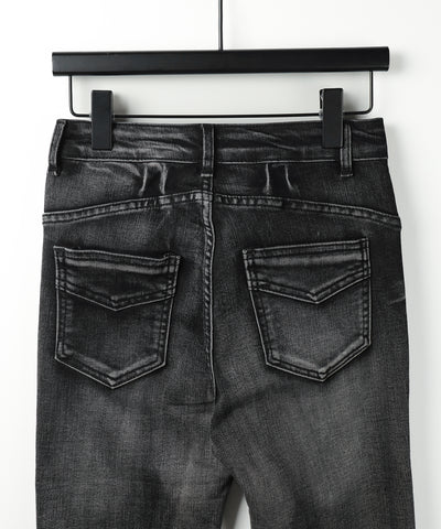 【 ２color ／ ４size 】ヴィンテージライクフリンジストレッチフレアデニム ／ Vintage-like fringe stretch flare denim
