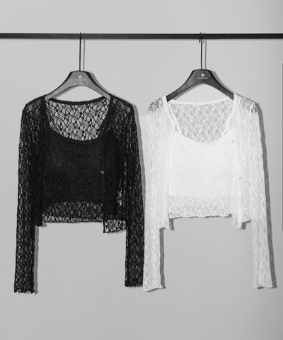 ストレッチレースメローキャミソール ＋ カーディガンセット ／stretch lace mellow camisole + cardigan set