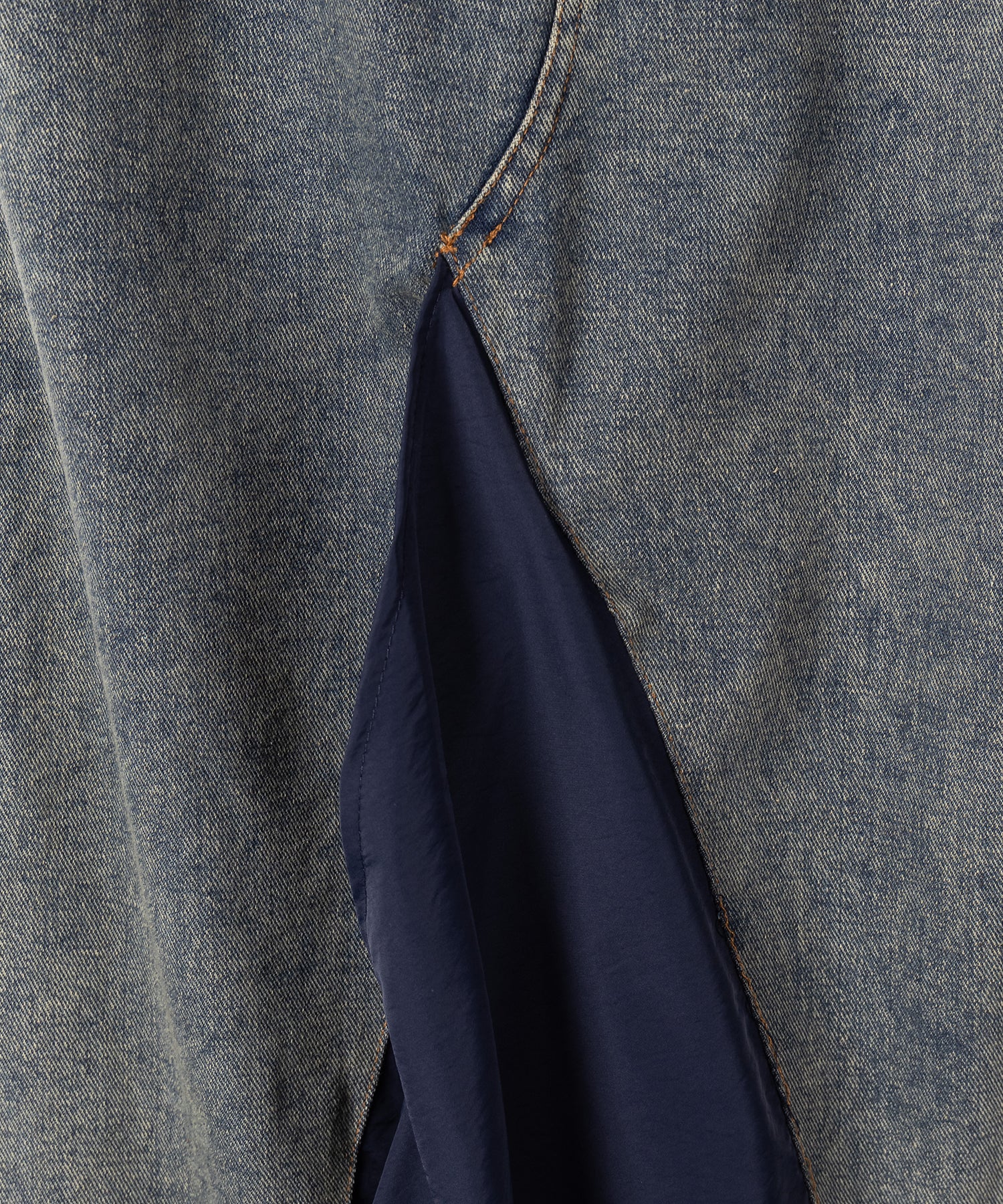 【 ３color 】異素材ドッキングスリットロングデニムスカート