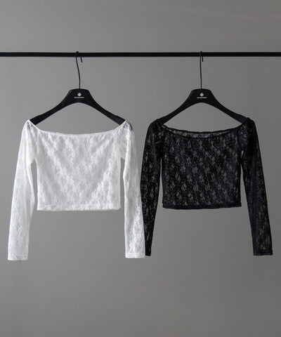 【 ２color 】オフショルショートレーストップス ／ off-shoulder short lace tops