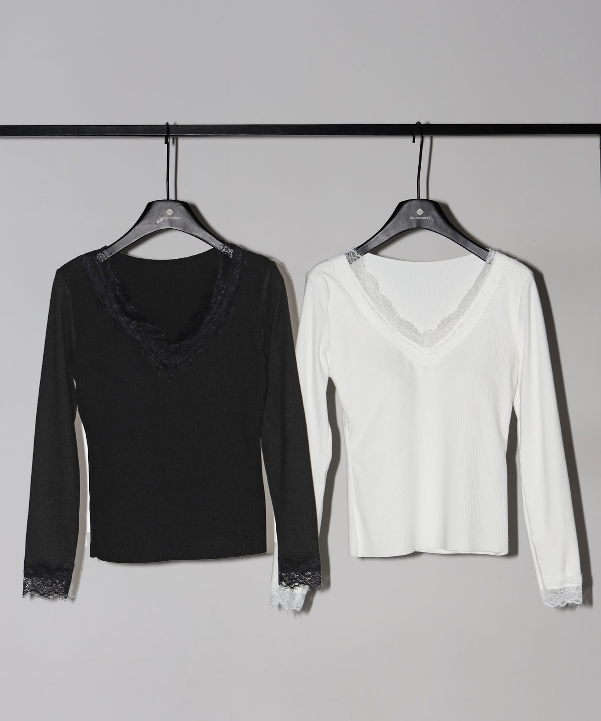 【 微起毛 】レーストリムタイトリブ長袖Ｔシャツ ／ lace trim tight rib long sleeve T-shirt