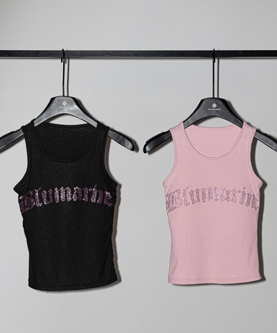 ラインストーンロゴリブタンクトップ／Rhinestone logo ribbed tank top