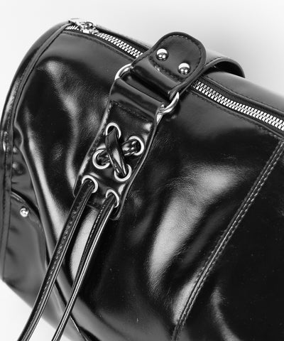 【 ショルダーストラップ付き２WAY 】レースアップベルテッドフリンジボストンショルダーバッグ／lace up belted fringe boston shoulder bag