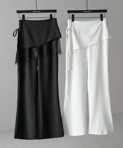 【３size 】レースレイヤードサイドリボンラップフレアスラックス ／ lace layered side ribbon wrap flare slacks