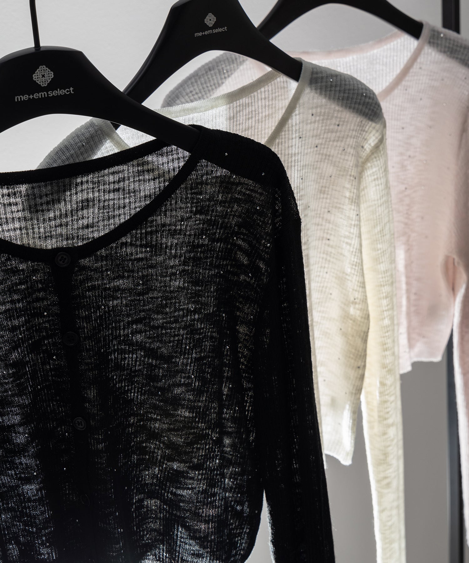 ラインストーンシアーニットカーディガン ／ Rhine stone sheer knit