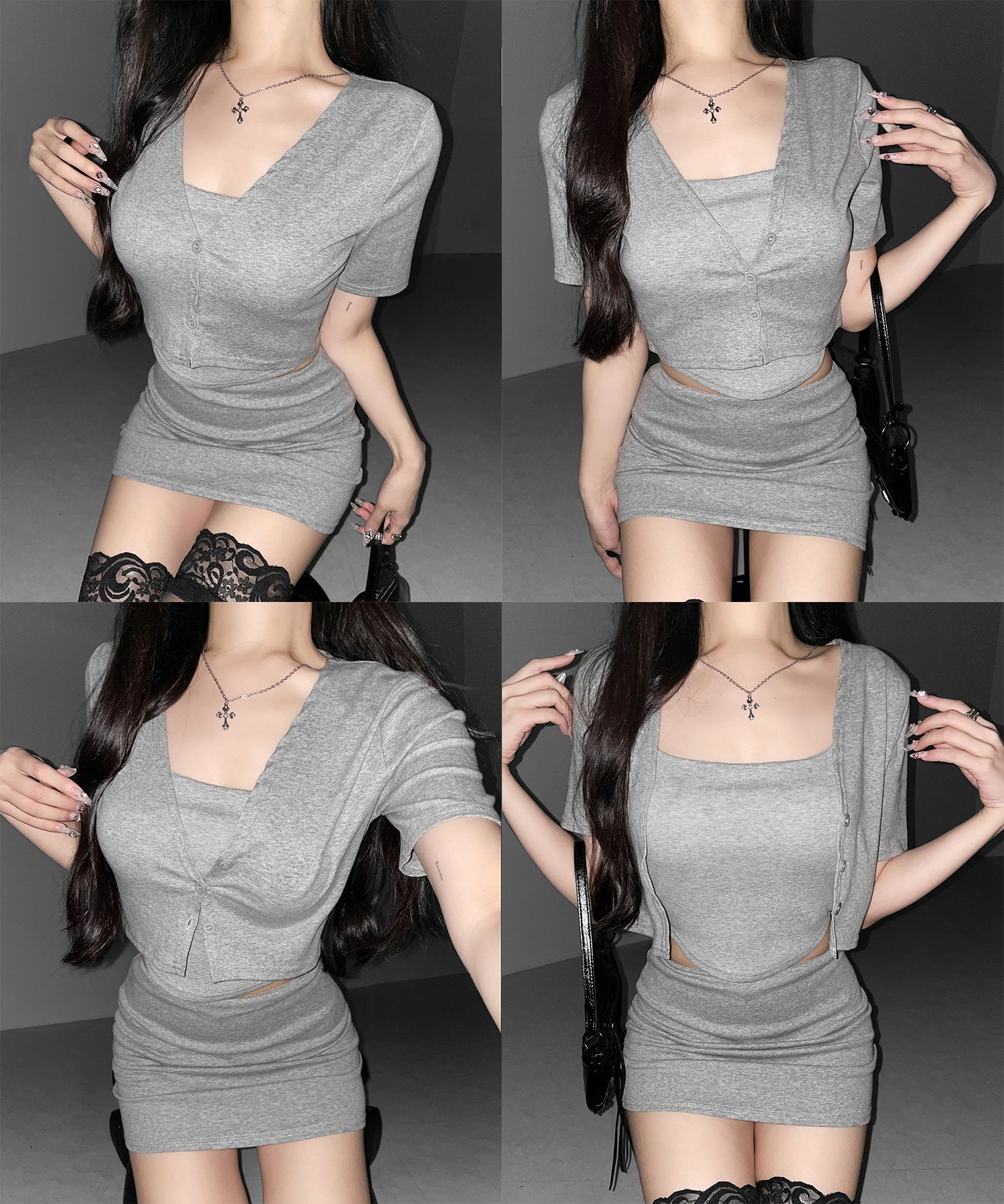 キャミ＋カーディガン＋ ミニスカート ３点セット ／ ( wanghong SETUP ) camisole + cardigan + mini skirt 3-piece set