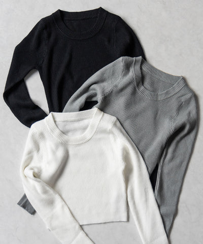 【 ３color 】BASIC ショートリブニットトップス　／ BASIC SHORT LIB KNIT TOPS