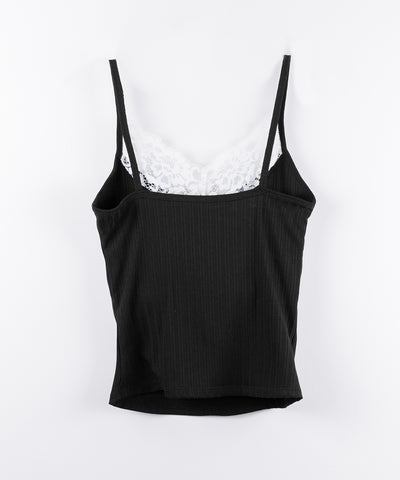 【 ３color ／ カップ付き 】フロントリボンレースドッキングキャミソール ／front ribbon lace docking camisole