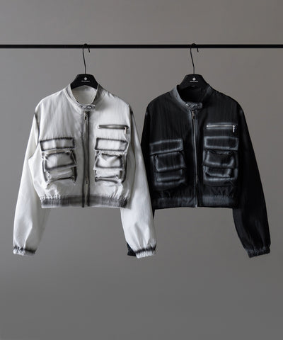 【 ２color 】スプレー加工ダブルジップアウトポケットショートブルゾン ／ spray double zip out pocket short blouson