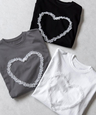 【 ３color 】ハートレースビッグロンＴ ／ heart lace BIG long sleeve T-shirt